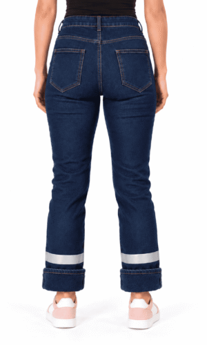 quilted classic women's jeans with reflective strips on the legs
